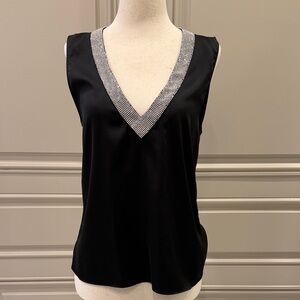 Sexy yet Elegant Black Sleeveless Top with Silver Trim